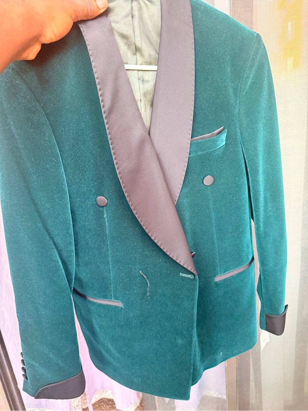 Emerald Green Velvet Double-Breasted Blazer with Black Satin Lapel